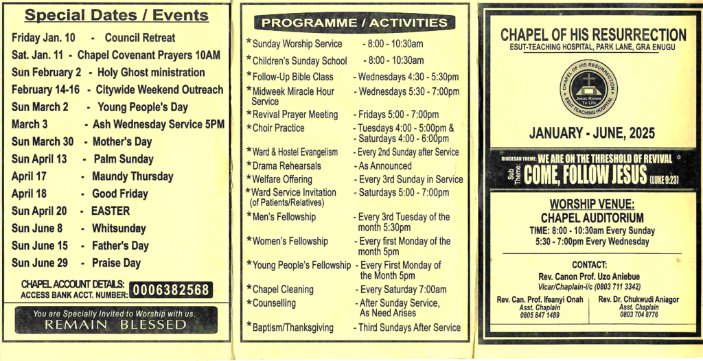 Chapel Programme for January - June 2025